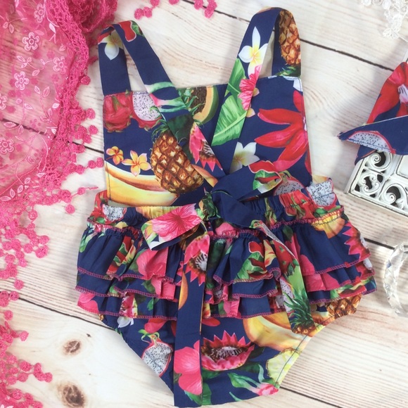 Boutique Baby Girl Tropical Fruit Romper 2pc - Picture 3 of 3